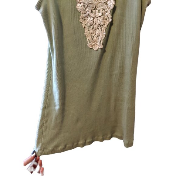 Womens Pastel Green Tank Top Fairy Coquette Beaded Lace Detail Summer Sz L - Picture 8 of 8